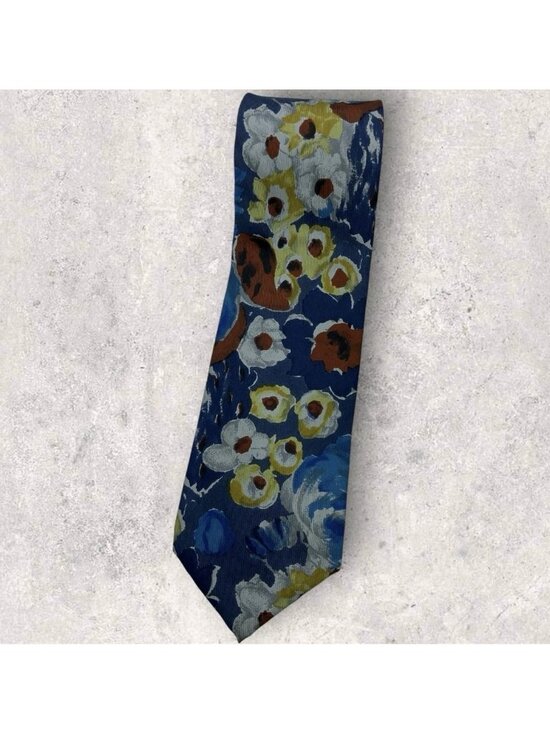 Kenzo Other - KENZO Silk Tie ITALY Blue Brown Yellow Floral W:3.7" EUC